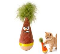Wooden Wobble Cat Toy, Natural Beechwood Self-Righting Tumbler, Angry & Happy Carrot Kicker, Interactive Silent Cat Toy for Indoor Cats, Battery-Free Plush, Aesthetic Home Decor Gift (Coffee)
