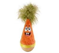 Wooden Wobble Cat Toy- Soft Plush Carrot Interactive Self-righting Cat Toys With Green Feathers, Wood Base, Happy Carrot Kicker, Enrichment Toys for Kittens & Indoor Cats, Bored Adult Cats