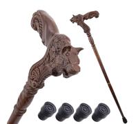 Wooden Wolf Pattern Walking Canes, with Ergonomic Handle and Anti Slip Rubber Tip Men Womens Luxury Decorative Cospaly Stick 94cm