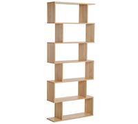HOMCOM 6-Tier Wooden Modern S-Shaped Shelf Storage Unit Home Office Oak Colour