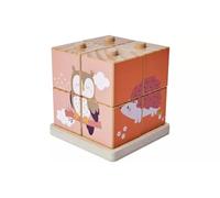 Wooden Woodland Animal Stacking Block Puzzle, Educational Toy with Owl and Hedgehog Design, Pink and Orange