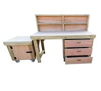 Wooden Work Bench With Drawers and Functional Lockable Cupboard and Back Panel - 18mm Eucalyptus Top (5ft)