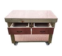 Wooden Workbench Eucalyptus Hardwood Top With Drawers and Legs With Lockable Wheels (4ft)