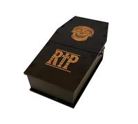 Wooden World - Coffin-shaped box container - with a skull motif and the inscription RIP Halloween decoration - black