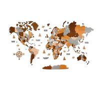 Wooden World Map 3D Art Large Wall Decor - Size (M, L, XL) Any Occasion Gift Idea - Wall Art For Home, Kitchen or Office (SIZE M, SAHARA)