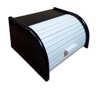 Wooden World Wooden bread box - a container for bread with roll-top opening mechanism. - Large black and white bread bin