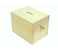 Wooden World - Wooden money box piggy bank with a key ideal for decoupage and pyrography