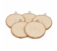 Wooden World - Wooden Slices Sanded from Natural Birch Wood -wall Decoration - DIY - 5-6 cm in Diameter - with a Loop - 5 pcs