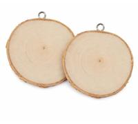 Wooden World - Wooden Slices Sanded from Natural Birch Wood -wall Decoration - DIY - 5-6 cm in Diameter - with a Loop - 2 pcs