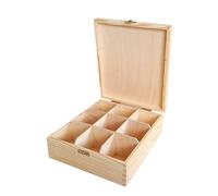 Wooden World - Wooden Tea Box - 9 Compartments - Raw Wooden Organizer for Storing Spices, Jewelry, Sewing Accessories, and More - Perfect for DIY and Craft Projects