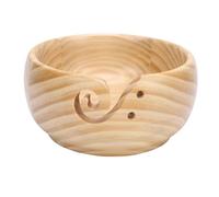 Wooden Yarn Bowl for Knitting Crocheting Weaving, Solid Wood Yarn Storage Holder with Thread Slot and Needle Holes, Portable Craft Organizer for Embroidery Projects