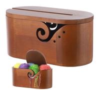 Wooden Yarn Bowl with Lid, Large Oval Knitting Crochet Yarn Holder with Phone Slot, 10.8 x 5.5 x 5.3 in Retro Smooth Wood Craft Container, Anti-Tangle Knitting & Crochet Container for Craft Lovers