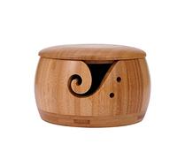 Wooden Yarn Bowl, Yarn Storage, Knitting Wool Holder, Round Basket with Lid & 2 Holes, Handmade Craft Set, Crochet Set Organiser, for Mother's Day, Yarn Holder, Crochet Organiser, Wood Knitting Bowl