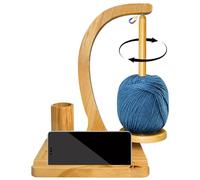Wooden Yarn Holder for Crocheting, Wooden Yarn Spool Rack with Cell Phone Holder and Crochet Hook Organizer, Rotating Pendulum Yarn Ball Dispenser Stand,Crochet Lovers (Pine Wood)