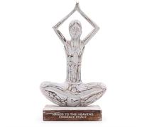Wooden Yoga Lady Decor - Whitewash, Hands Up Pose, Embrace Peace