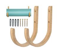Wooden Yoga Mat Holder Wall Mount - 25x10cm | 2pcs Curved Storage Rack | Foam Roller And Resistance Bands Hanger | Fitness Accessories Home Gym Organization Vertical Bracket With Screws And Hardware