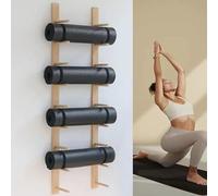 Wooden Yoga Mat Holder Wall Mount - Space-Saving Storage Rack for Gym Mats & Foam Rollers - Stylish Wall-Mounted Floating Shelf for Home & Studio Organization