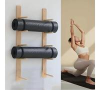 Wooden Yoga Mat Holder, Wall Mounted Storage Rack for 2-9 Mats, Foam Roller Organizer, Freestanding Display Shelf