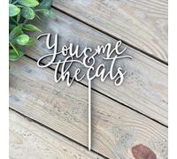 Wooden You Me & the Cats Cake Topper, Mr & Mrs with Cat Lover Wedding Cake Decorations for Cat Themed Birthday Anniversary Boy Girl Baby Shower Party Decoration, Engagement Ceremony