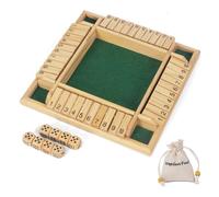 WOODENFUN 2-4 Players Shut The Box Game with 8 Dice Wooden Board Game Wooden Table Party Game Dice Game Math Games for Children and Adults