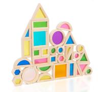 WOODENFUN 32 Pieces Rainbow Acrylic Building Blocks Light Blocks Montessori Children's Toy Rubber Wood Building Blocks Transparent Rainbow Acrylic
