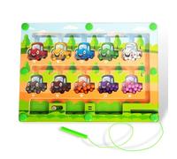 WOODENFUN Montessori Toy Magnetic Game Pearl Maze Magnetic Toy Colour Matching Learning Counting Puzzle Classification Board 3 Years (Car)