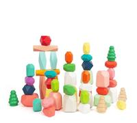 WOODENFUN Montessori Wooden Toy 48pcs Colorful Stacking Stones for Kids Balance Stones Game Blocks Suitable for Adults and Children 3 Year+