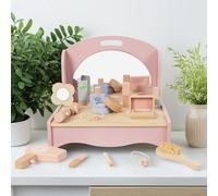 WOODENFUN Pink Girl Wood Dressing Table, Foldable Dressing Table, Equipped with 14-makeup Accessories, Desktop Dressing Table (Folding)