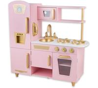 WOODENFUN Rose Gold Wooden Children's Kitchen, Play Kitchen with Sink, Stove, Oven, Accessories for Girls Age 3+
