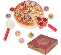 WOODENFUN Wooden Pizza Cutting Play Food Set Pretend Kitchen for Toddler 3+