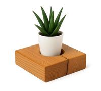 Woodequipment24 Oak Wood Decorative Block with Artificial Plant - Handmade from Oiled Oak Wood, Minimalist Design with Drill, Modern Table & Windowsill Decor
