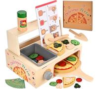 Wooderma 50 PCS Pizza Sensory Toys Set for Toddler Wooden Role Play, Toy Food with Play Kitchen Accessories, Montessori Fidget Toys for 2-6 year old Boy Girls, Gift Toys for Travel, Education, Autism