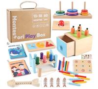 Wooderma Toddler Senrory Toys, 6 in 1 Montessori Stacking & Sorting & Plugging Toy for 1+ Year Olds, Wooden Fine Motor Skills Toys, Learning Educational Toys for Travel, Autism, 1st Birthday Gifts