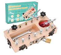 Wooderma Toddler Sensory Toys for 2-5 year old, Wooden Screwdriver Board Kids Tool Set with Lock and Key, Montessori Toys for Kids, Gift for Boys Girls, Busy Board Toys for Education, Autism, Travel