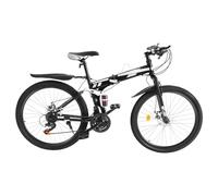 WooDerson 26 Inch Adult Folding Mountain Bike, 21 Speed Gears High-Carbon Steel Frame with Dual Disc Brakes, Up to 100 KG, Suitable Height: 1.6-1.8m, Black/Silver
