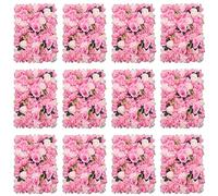 WooDerson Artificial Flower Wall 60cmX40cm Dahlia, Rose Decoration 12 Pcs Pink Fake Flowers Panel Silk Plastic for Outdoor Indoor Wedding Home Room Party Decor