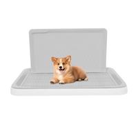 WooDerson Dog Training Toilet, DogPotty Toilet with Splash Wall, Portable Puppy Mesh Training Potty Pee Pad Holder DogToilet Potty Training Tray, for Dog, Puppy, Pet (White and Grey)