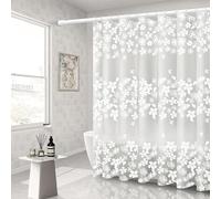 WOODFIB Shower Curtain, 100% PEVA Waterproof Anti-Mould Proof Resistant, Quick-Drying, Washable Bathroom Curtain, Includes 12 Pcs Curtain Hooks, 180 x 180 cm (White Flower)