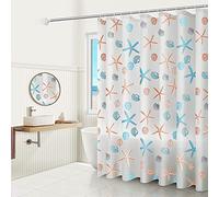 WOODFIB Shower Curtain, 100% PEVA Waterproof Anti-Mould Proof Resistant, Quick-Drying, Washable Bathroom Curtain, Includes 12 Pcs Curtain Hooks, 180 x 180 cm (Starfish)