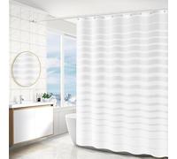 WOODFIB Shower Curtain, 100% PEVA Waterproof Anti-Mould Proof Resistant, Quick-Drying, Washable Bathroom Curtain, Includes 12 Pcs Curtain Hooks, 180 x 180 cm (Stripes White)