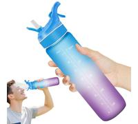 WOODFIB Sports Water Bottle with Spray Mist for Outdoor Hydration, 1L Motivational Water Bottle with Time Marker, Flip Straw & BPA Free Tritan Plastic, Ideal for Running, Fitness and Cycling
