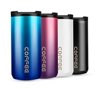 WOODFIB Travel Mug, Double Walled Coffee Cup 350ml Vacuum Insulation Stainless Steel with Leakproof Lid Eco-Friendly, for Hot and Cold Water Coffee and Tea (Gradient Blue)