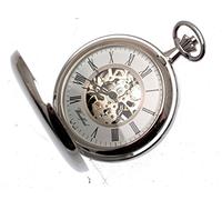Woodford Men’s Skeleton Full-Hunter Pocket Watch with Chrome-Finished Twin-Lids and Chain 1062