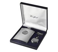 Woodford Mens Celtic Knot 6oz Hip Flask and Pocket Watch Set - Silver