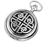 Woodford Mens Celtic Knot Chrome Plated Double Full Hunter Skeleton Pocket Watch - Silver/Black