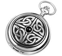 Woodford Mens Celtic Knotwork Chrome Plated Full Hunter Quartz Pocket Watch - Silver/Black