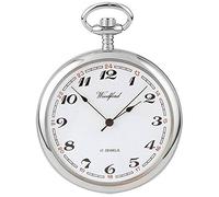 Woodford Mens Chrome Plated Arabic Open Face Mechanical Pocket Watch - Silver/White