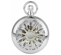 Woodford Mens Chrome Plated Cut Out Half Hunter Mechanical Pocket Watch - Silver
