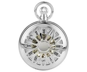 Woodford Mens Chrome Plated Cut Out Half Hunter Mechanical Pocket Watch - Silver