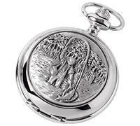 Woodford Mens Fisherman Chrome Plated Full Hunter Quartz Pocket Watch - Silver